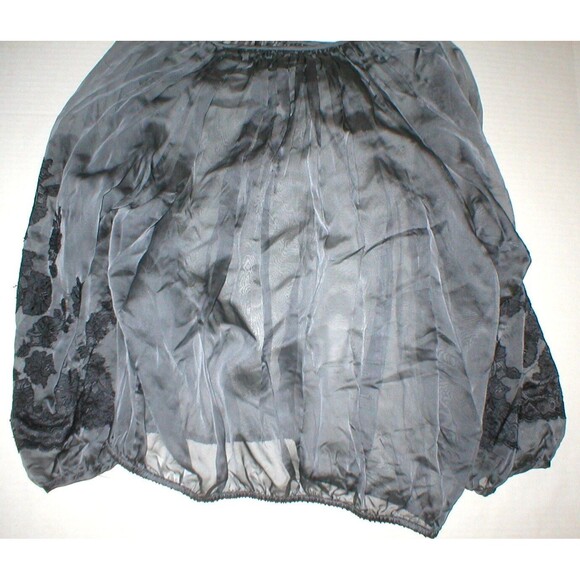 New Womens S Josie Natori Silk Embroidered Sheer Blouse Top Black Peasant Top - Picture 6 of 6
